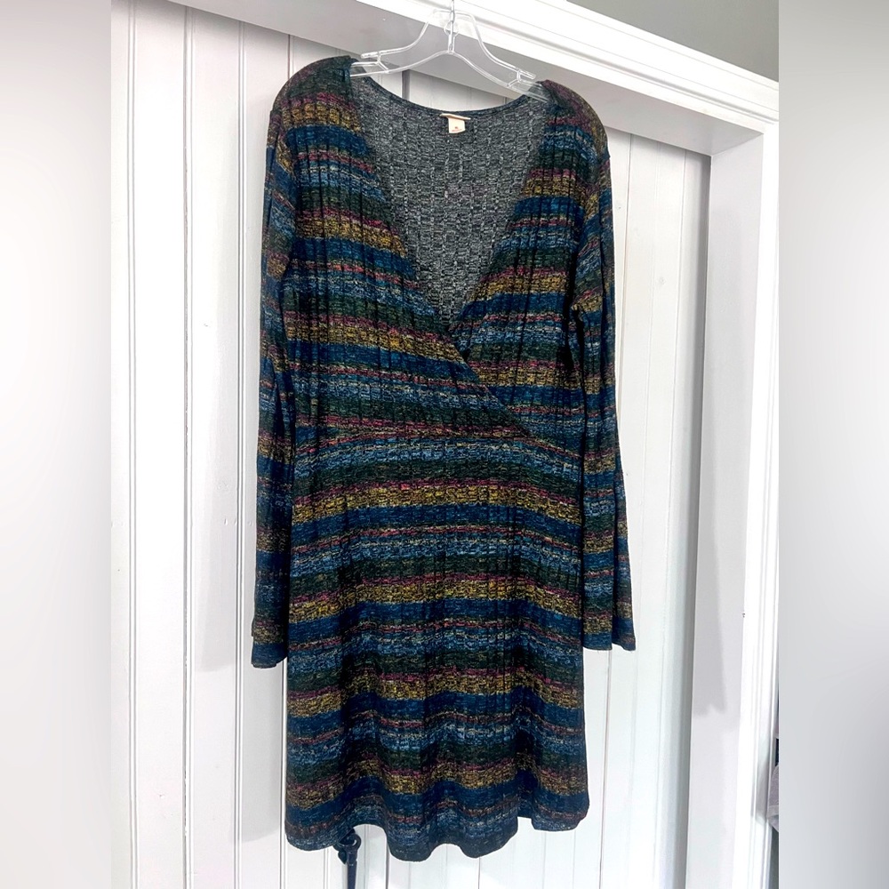 Women’s sweater wrap style dress.
